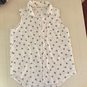 H&M White and Gray Star Print Top